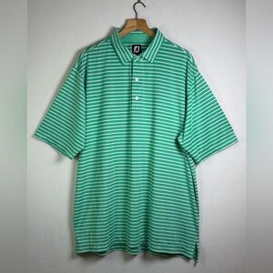 FootJoy FJ Men’s Green White Striped Golf Polo Shirt Performance Stretch Sz 2XL